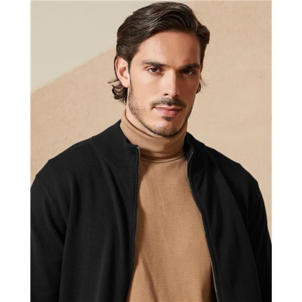 Mens Cotton Zip Cardigan Sweater Jacket Full Zip Stand Collar Knit Lightweight - Picture 3 of 7
